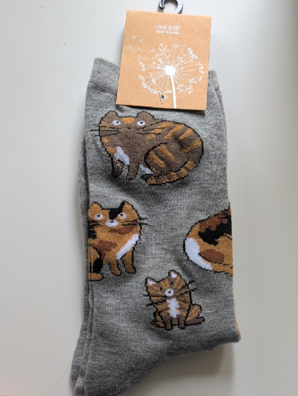 Cat Socks - Assorted Cream, Gray, Green - Picture 6 of 9